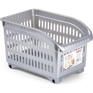 Plasticforte opberg Trolley Container - zilver - op wieltjes - L30 x B18 x H19 cm - kunststof - opslag box/bak - 10 liter
