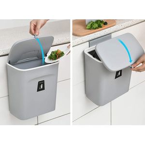Compostbak voor keuken -2,4 gallons/9L prullenbak voor onder gootsteen, hangende kleine prullenbak met deksel voor badkamer/slaapkamer, compostemmer binnenshuis (grijs)