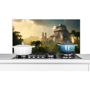 Spatscherm keuken - Tempel - Jungle - Groen - Bomen - Spatwand keuken - Keuken achterwand - 100x50 cm - Muurbeschermer - Keuken decoratie