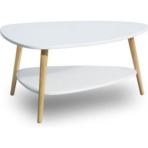 Houten salontafel - 90x67x45 cm - wit - 2 tafelbladen