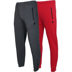 2- Pack Donnay Joggingbroek met elastiek - Sportbroek - Heren - Maat L - Charcoal-marl & Red (465)