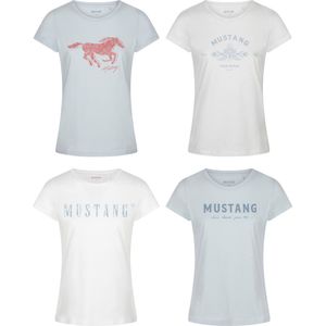 Mustang Dames T-Shirt Alexia C Logo 4-Pack slim fit Veelkleurig XL Ronde Hals Volwassenen Opdruk Print Shirts