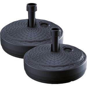 Prosperplast Parasolvoet - 2x - rond - rotan - zwart - 10L - Dia 39 cm - kunststof - houder