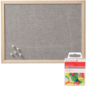 Prikbord incl. 40x punaises gekleurd - textiel - 30 x 40 cm - lichtgrijs