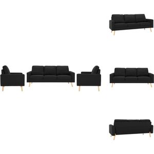 vidaXL Bankenset - Zwarte stoffen bekleding - Houten frame - Comfortabele zitervaring - Set van 1 fauteuil - 1 tweezitsbank en 1 driezitsbank - Afmetingen- 77 x 71 x 80 cm - 130 x 76 x 82.5 cm - 184 x 76 x 82.5 cm - Bank