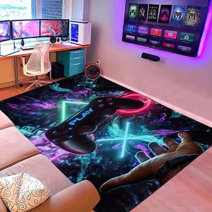 Vloerkleed, slaapkamer, modern, gamer, 3D-controller, tieners, kinderen, jongens, woonkamer, antislip, graffiti, spelconsole, decoratie, karpetten, zwart, paars, roze, flanel (A, 120 x 160