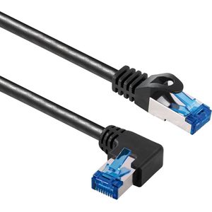 S/FTP CAT6a 10 Gigabit netwerkkabel haaks naar links / recht / zwart - LSZH - 1,5 meter