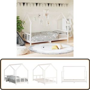 vidaXL Kinderbedframe - 90x190 cm - Grenenhout - Wit Kinderbed - Houten Bed - Peuterbed - Kids Bed - Grenenhouthouten Bed