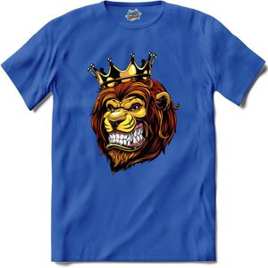 Oranje Leeuw - WK en EK voetbal - koningsdag en Koninginnedag feest kleding - T-Shirt - Dames - Royal Blue - Maat M