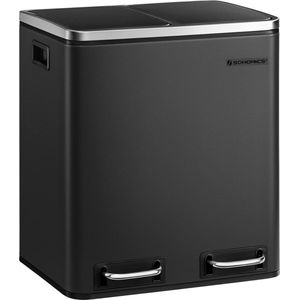 FurnStar - Pedaalemmer - Afvalemmer voor de keuken 30L - Afvalscheiding - Afvalemmer van metaal - Pedaalemmer met binnenemmers en handgrepen - Afvalscheidingssysteem - 2 x 15 liter - Softclose - Luchtdicht - Zwart