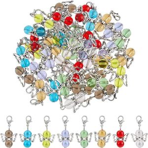 40 stuks 8 stijlen engelenvleugels hanger glazen kralen charme legering sleutelhanger pedant met kreeft klauw sluitingen - 34 mm