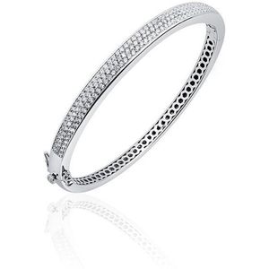 Jewels Inc. - Armband - Bangle Vlak gezet met Zirkonia - 6mm Breed - Maat 60 - Gerhodineerd Zilver 925
