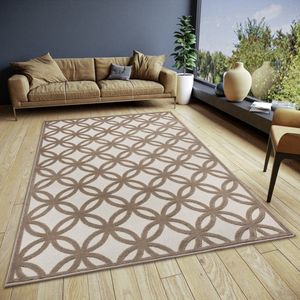 Flycarpets Iconic Design vloerkleed - Cirkel - Crème / Bruin - 133x190 cm