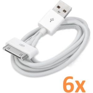 Oplaadkabel Geschikt voor: 30 pins naar USB-A Kabel 1 Meter Geschikt voor: iPad 2, 3, 4 en iPhone 4 en 4s - 6X Set - Wit
