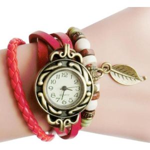 Lederen Quartz Horloge | Retro Armband | Rood