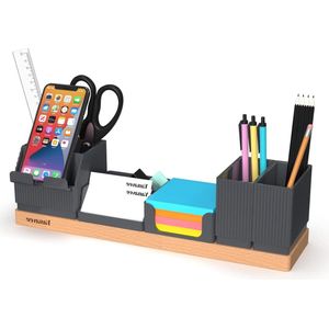 Bureau-organizer hout verstelbare penhouder telefoonstandaard grijs - Praktische tafelorganizer voor op kantoor Desk Organizer