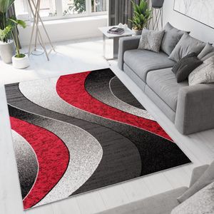 Tapiso Luxury Vloerkleed Grijs Rood Modern Woonkamer Tapijt Maat- 250x350