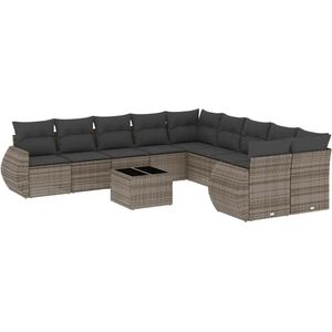 vidaXL Loungeset - Loungesets - Tuinset - Tuinbank - 11-delige Loungeset met kussens poly rattan lichtgrijs