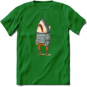 Casual haai matroos T-Shirt Grappig | Dieren vissen Kleding Kado Heren / Dames | Animal Skateboard Cadeau shirt - Donker Groen - M