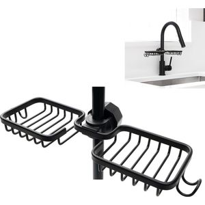 Sponshouder – Gootsteenorganisers - Sponshouder gootsteen – Dubbel - Vaatdoekhouder – Zwart – Modern - Roestvrij aluminium – 35cm x 10cm - Baulk®