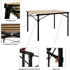 Aluminium campingtafel, oprolbare klaptafel voor 4-6 personen, tot 80 kg belastbaar, 107 × 70 × 70 cm