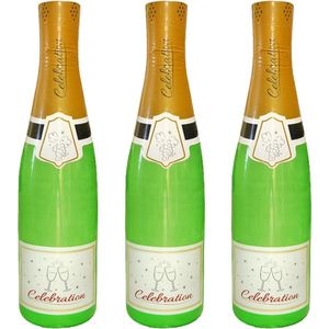 3x Stuks grote/XXL opblaasbare champagne fles 180 cm - Oud en Nieuw en bruiloft accessoires/decoratie