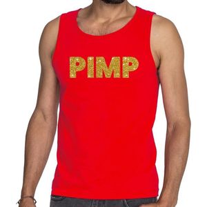 Pimp glitter tekst tanktop / mouwloos shirt rood heren - heren singlet Pimp XL