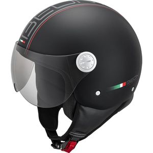 BEON Design scooterhelm - Jethelm met vizier - Geschikt als Scooter helm Brommerhelm Motorhelm Snorfiets helm - Retro Vespa helm scooter voor Volwassenen - L - Mat Zwart - Gratis helmtas