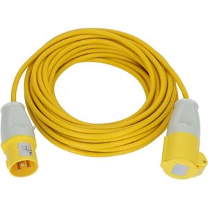CEE Verlengkabel 14 Meter - 110V Stroomkabel Met Enkele CEE Contrastekker - Geel - Kunststof - Voor Bouwplaats En Industrie