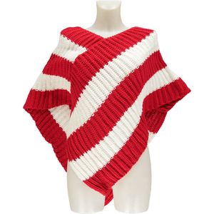 Apollo - Party poncho gebreid - Carnvalskleding dames - Rood-wit - one size - Carnaval - Feestartikelen - Carnavalskleding - Party