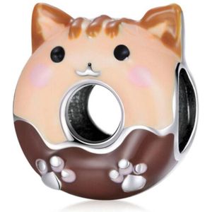 Zilveren bedel Kat donut