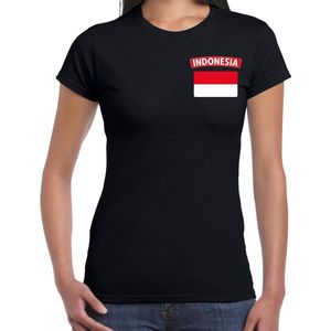 Indonesia t-shirt met vlag zwart op borst voor dames - Indonesie landen shirt - supporter kleding L