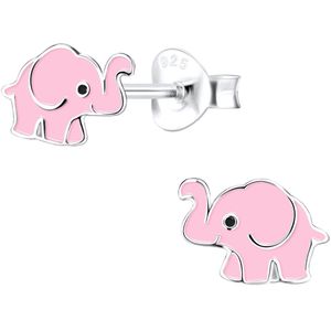 Joy|S - Zilveren olifant oorbellen - roze - 9 x 6 mm