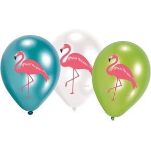 18x stuks Flamingo vogels/hawaii thema print ballonnen 27 cm - Feestartikelen/versieringen