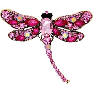 Broche Sierspeld Libelle Dragonfly Roze 9 cm / 6.8 cm / Roze Goud