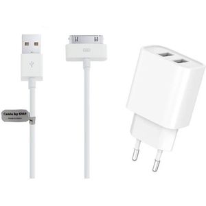 OneOne 2.1A lader met 2 poorten + 1,0m USB kabel. Universele oplader adapter past op Apple iPhone 3G, 3Gs, iPhone 4, 4s, iPad 1, iPad 2, iPad 3, iPod Classic, iPod Mini, iPod Nano 1, 2, 3, 4, 5, 6, iPod Touch 1, 2, 3, 4