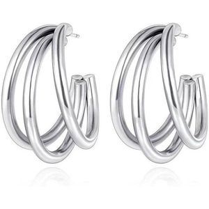 Oorbellen 3 Rings - Zilverkleurig | Ø 25 mm | Bijoux / Messing | Fashion Favorite