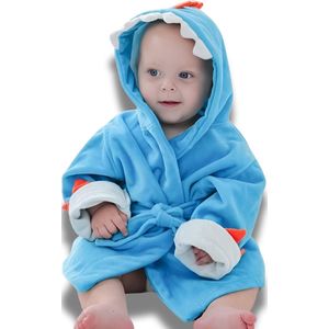 BoefieBoef Dinosaurus Bamboe Baby Badjas 0-2 Jaar (85 cm lang max) – Luxe, Superzacht & Hypoallergeen – Eco Kinderbadjas met Dieren Capuchon – Absorberende Peuter Handdoek Jongen & Meisje – Cadeau Zwemles, Carnaval, Verjaardagen of Kraam - Blauw