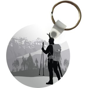 Sleutelhanger - Een silhouet van een skiër in een illustratie - Plastic - Rond - Uitdeelcadeautjes