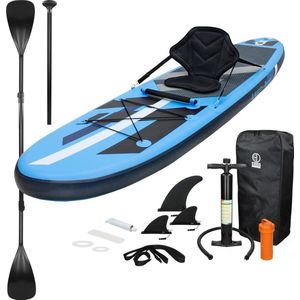 Opblaasbare Stand Up Paddle Board Blauw 305 x 78 x 15 cm Kajakzitje incl. pomp en draagtas, gemaakt van PVC en EVA