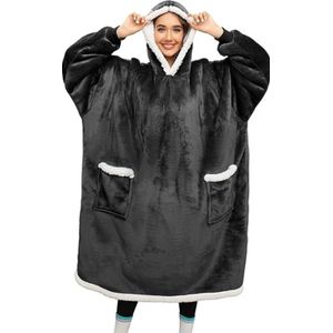 Hoodie deken dames oversized sweatshirt deken unisex sherpa hooded deken oversized hoodie winter geschenk volwassenen flanel hoodies zachte gezellige warme reuzenhoodie trui - Zwart
