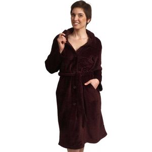 Badjas met knopen – dames badjas fleece – met knoopsluiting – zacht & warm - bordeaux - maat S