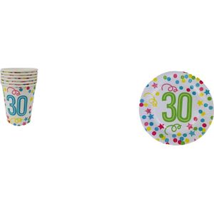 ''30'' jaar Bordjes / Bekers - Set van 18 - Multicolor - Feest - Verjaardag - Birthday - Cake - Taart - Party