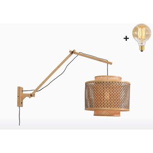 Wandlamp met Lange Arm - BHUTAN - Bamboe -Small (40x34cm) - Met LED-lamp