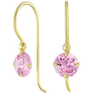 Joy|S - Zilveren classic zirkonia oorbellen rond - roze - oorhangers - 14k goudplating