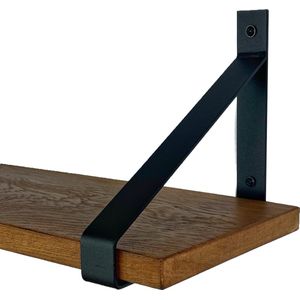 GoudmetHout Massief Eiken Wandplank - 140x25 cm - Donker eiken - Industriële plankdragers - mat zwart - Staal - Wandplank hout