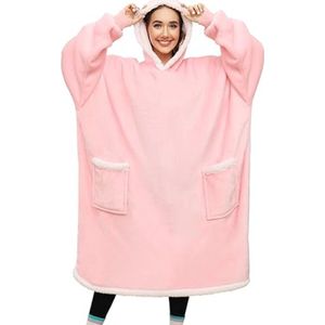 Hoodie deken dames oversized sweatshirt deken unisex sherpa hooded deken oversized hoodie winter geschenk volwassenen flanel hoodies zachte gezellige warme reuzenhoodie trui - Roze