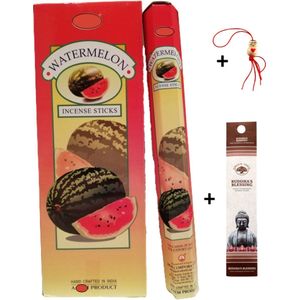 Doos met 120 stokjes - Wierook - Wierookstokjes - Incense sticks - Watermeloen - Watermelon + 5 mini wierookstokjes + Gelukspoppetje