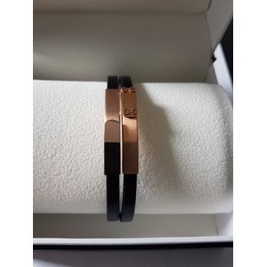 Claudia Koch Bracelet Men Genuine Leather With Stainless Steel, Black Rosegold