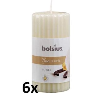 Bolsius Geurkaarsen geribbeld 6 st 120x58 mm vanille